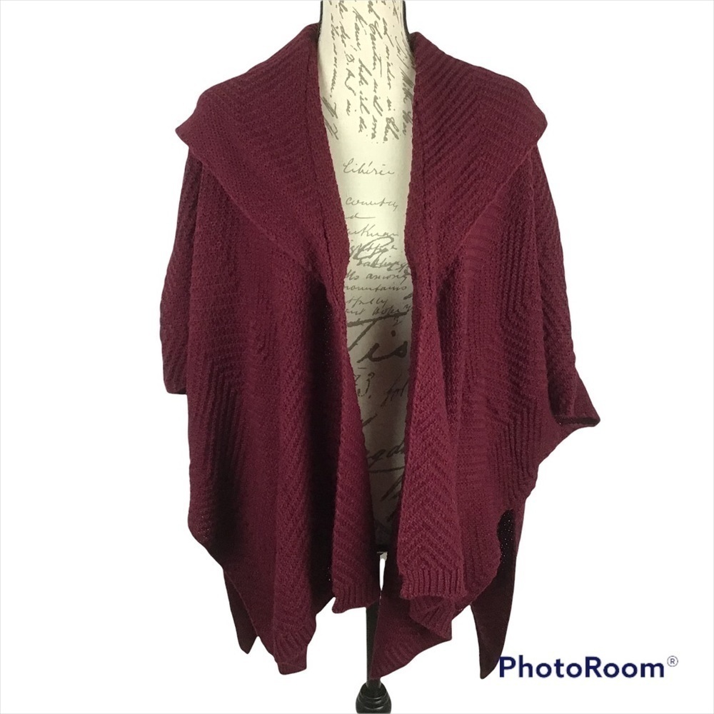 NWT Coco + Carmen Burgundy Shawl Collar Oversized Open Cardigan One Size